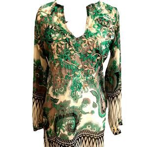 Boho sheer heavily embroidered tunic coverup gypsy festival dark fairy resort S